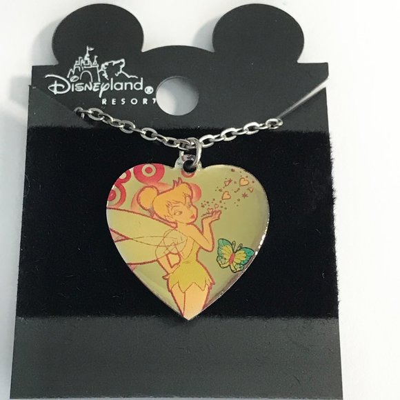 Vintage Disney Tinker Bell Heart Necklace Tink Fairy 18" Chain Valentines Gift - Picture 3 of 10